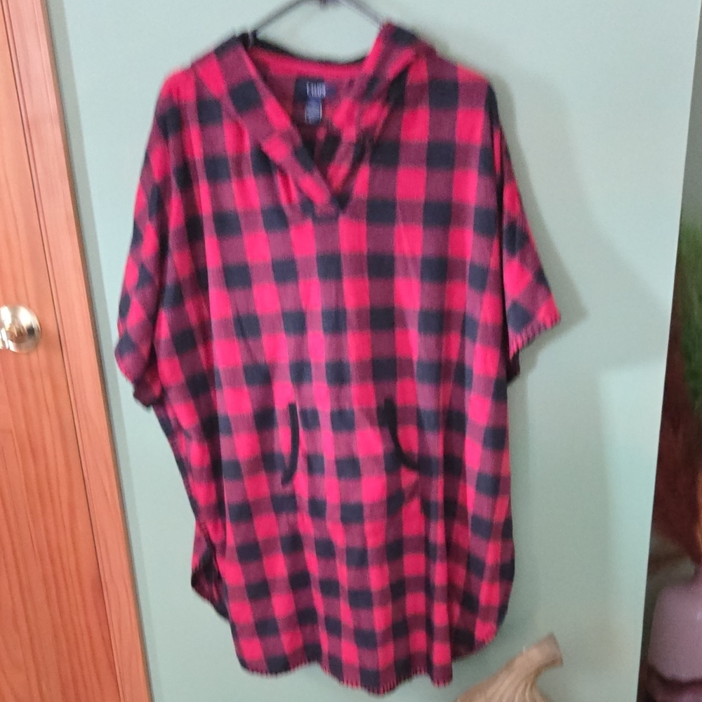Chaps Red and Black Checkered Poncho